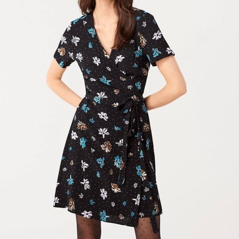 Diane Von Furstenberg Black Floral Wrap Dress